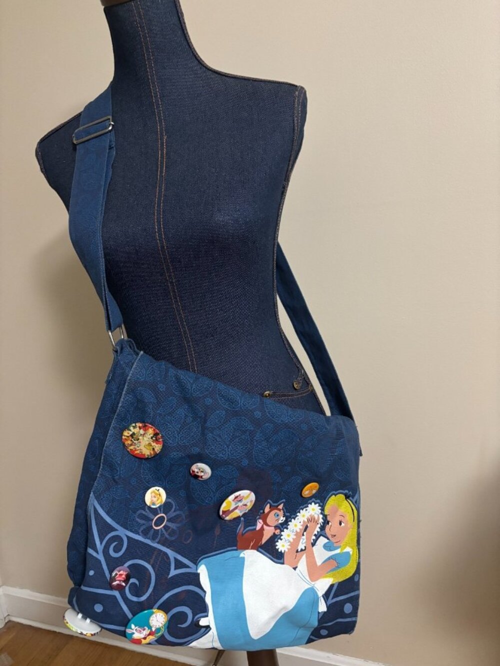 Disney Alice in Wonderland Blue Crossbody Denim messenger bag Mad Tea Party